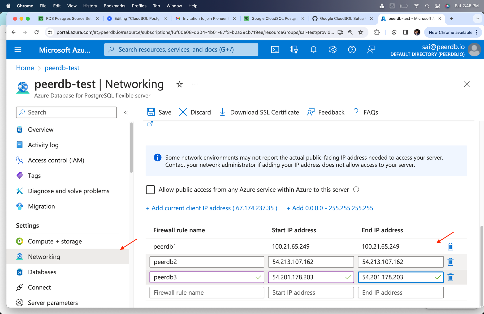 Add ClickPipes IPs to Firewall in Azure Flexible Server for Postgres - Zoomed